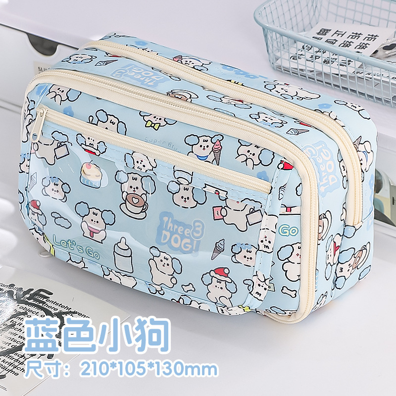 Picture of 3877 New Black and White Puppy Super Large Capacity Student Pencil Bag Multi-compartment Student Stationery Storage Pencil Bag