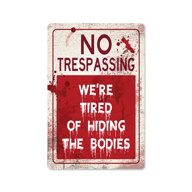 Picture of 2024No Trespassing Retro Public Warning Sign Iron Painting Background Wall Frameless Decorative Hanging Painting