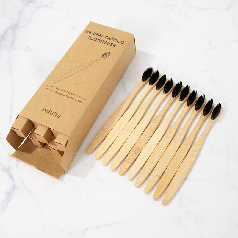 Picture of Children and Adults Disposable 10-Pack 4-Pack Toothbrushes Hotel Bamboo Charcoal Hard Bristles Soft Bristles Bamboo Portable Eco-Friendly Material