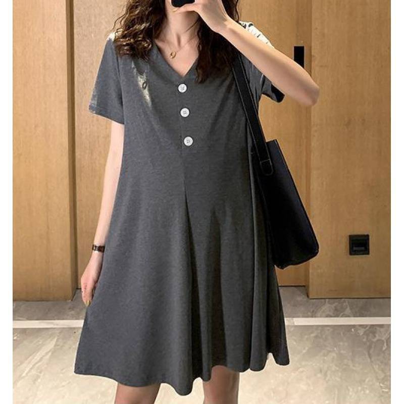 Pregnant Women's Casual Dress Women's 2023 Summer Stylish Fashion Lactation Dress Solid Color Loose Large Size Korean Style Midi Dress