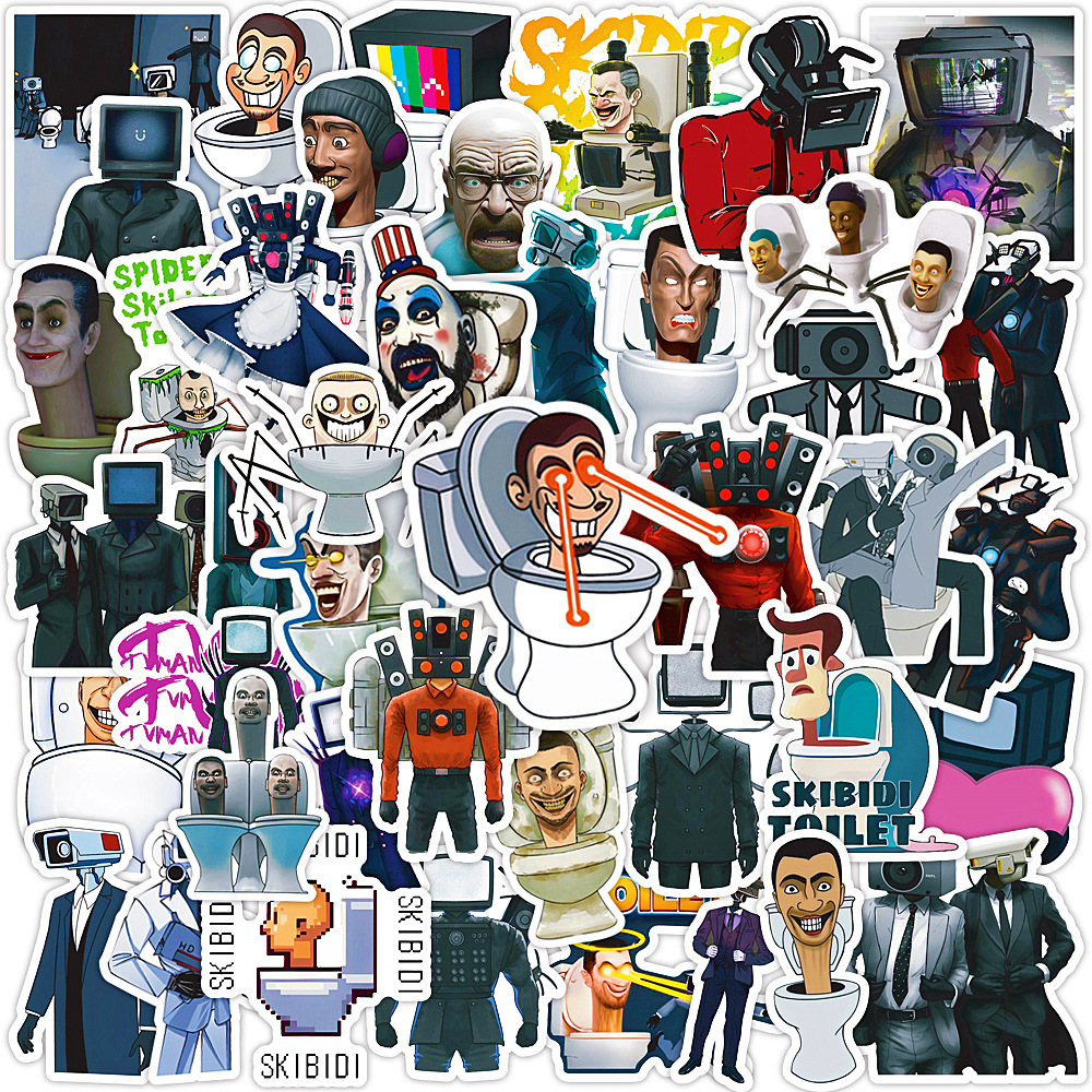 50 Toilet Man and Monitor Man Skibidi Toilet Game Cartoon Water Cup Waterproof Decorative Graffiti Stickers