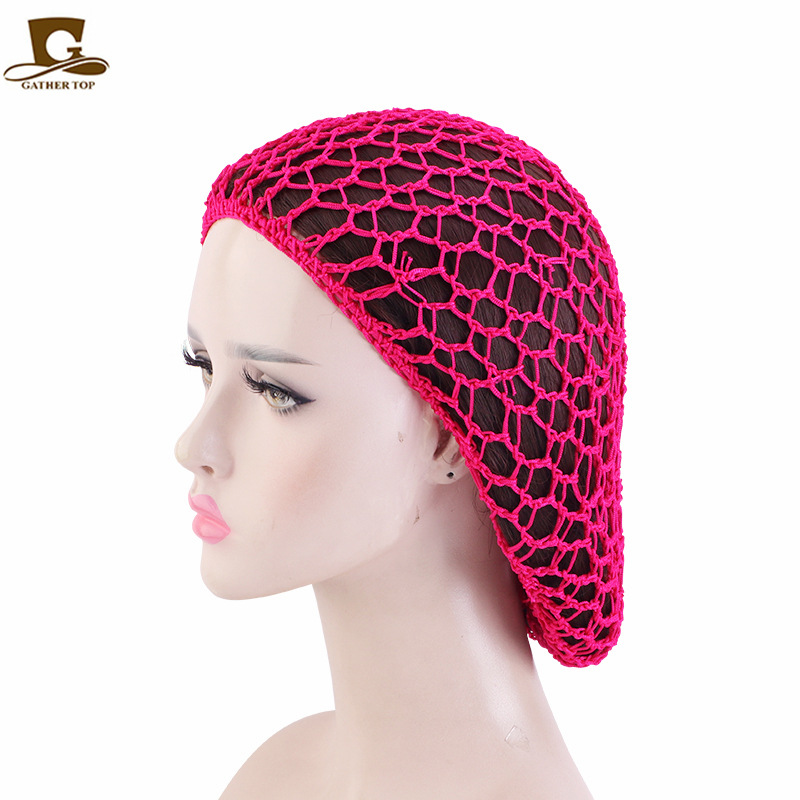 Picture of Women's Handmade Crocheted Braided Net, Mesh Pocket, Mesh Plate Hair Hat, Nightcap, Retro Bow, Retro Style