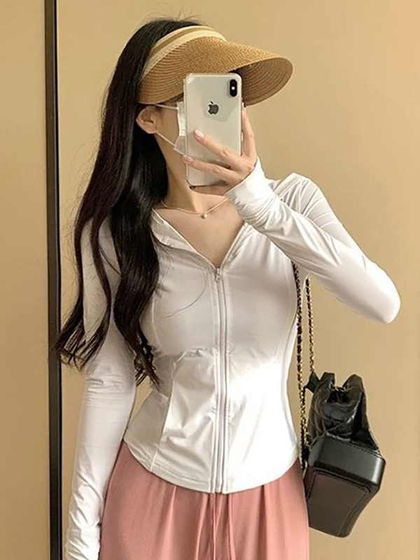 Picture of Slim-Fitting Ice-Sense Sun Protection Clothing Summer Outdoor Sun Protection Hooded Small Waist Tight Sun Protection Clothing Thin Quick-Drying Jacket