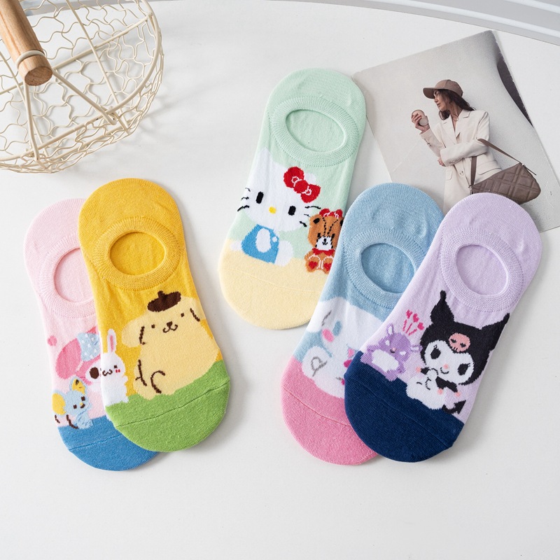 Japanese new cartoon socks women's low-cut silicone invisible socks cute socks Korean style 200N Women's Boat socks in stock