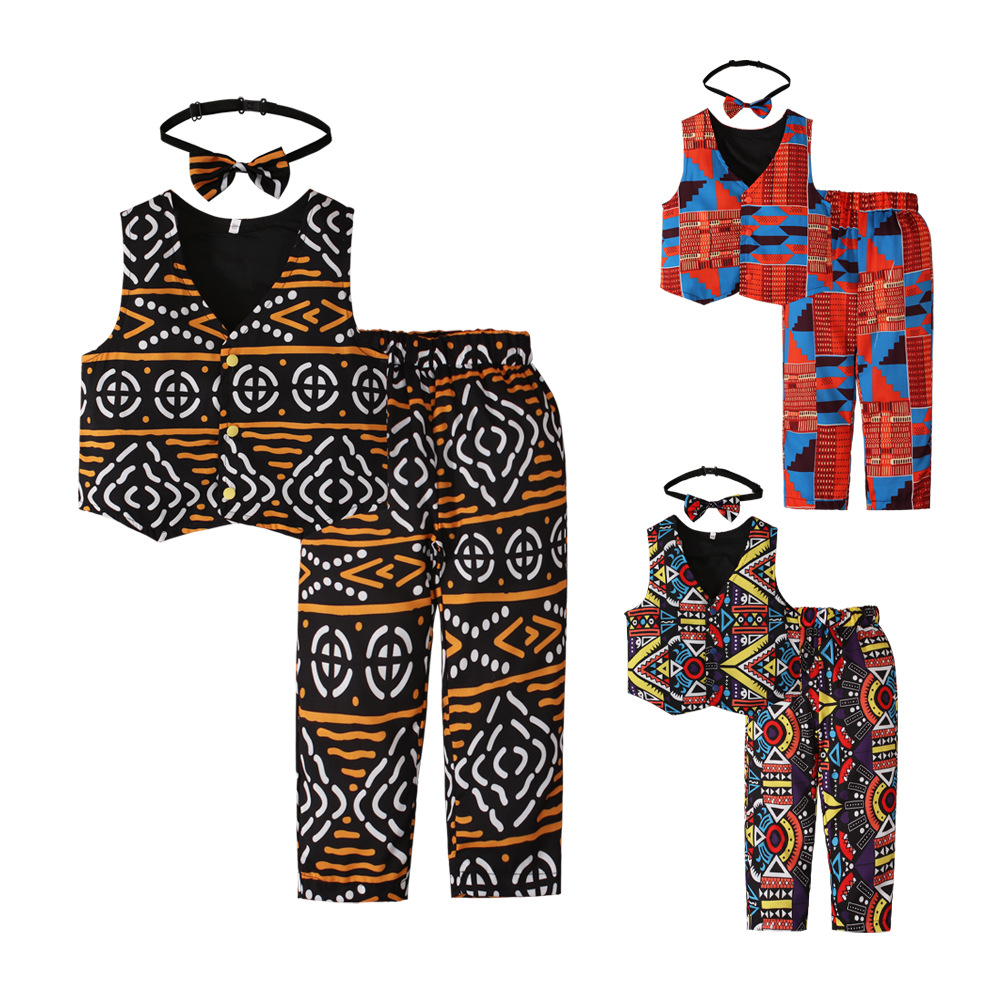 Children's Foreign Trade Europe and America Summer Bohemian Vest Top Trousers Hair Band/Three-piece Children's Wear Instagram