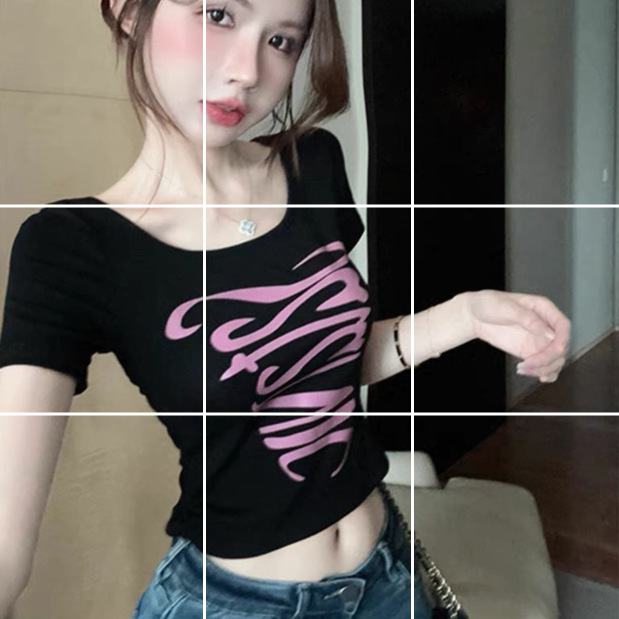Picture of Spice Girls Niche Crewneck Top Slim-fit Slimming Contrast Printed Short T-shirt Women's Summer 5306