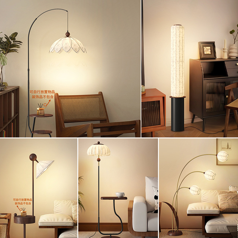 Song Dynasty Aesthetic Floor Lamp Apple Lamp Living Room Master Bedroom Sofa Atmosphere Bedside Lamp Fabric Printing Creative Floor Lamp