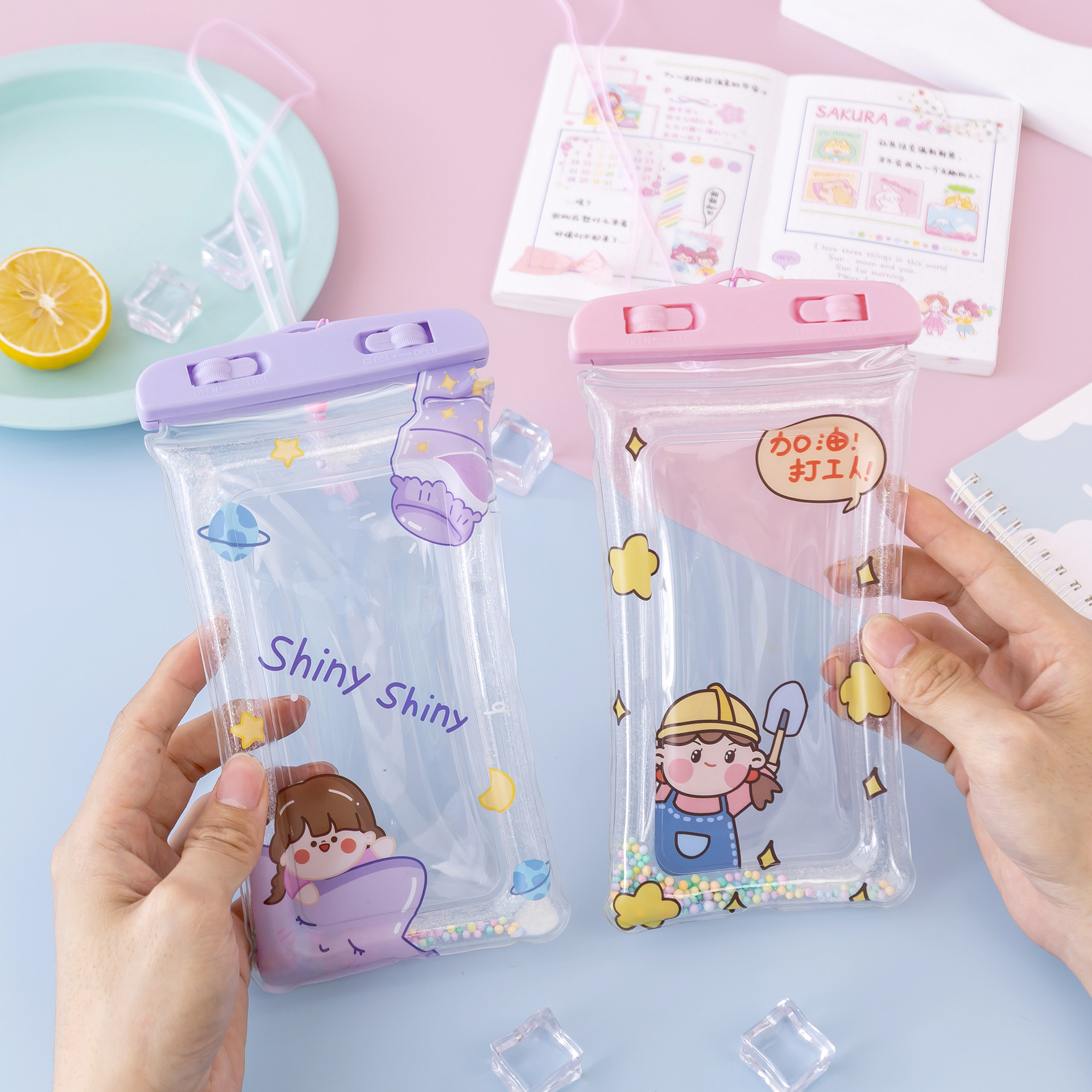 New Quicksand Mobile Phone Waterproof Case Swimming Transparent Mobile Phone Waterproof Bag Floating Inflatable Bag Cartoon Waterproof Mobile Phone Case