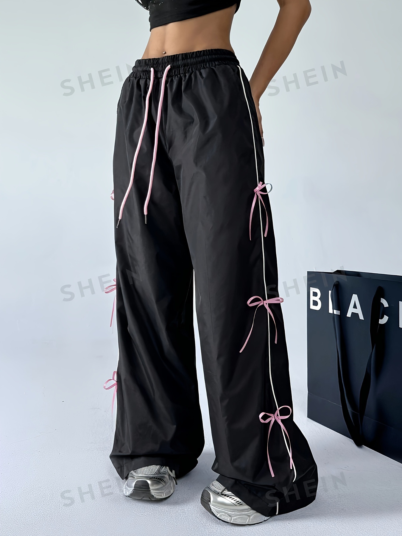 Street Sweet Cool Style Bow High Waist Loose Straight Trousers Casual All-match European Station Wide Leg Pants Long
