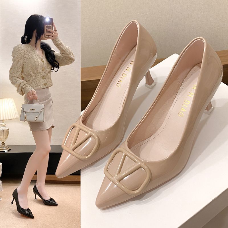 Elegant High-Heeled Shoes for Outdoor Wear, 2025 Summer Internet Celebrity Style, Solid Color, Fairy-Like Temperament, Wine Glass Heel, Non-Slip Shoes for Women