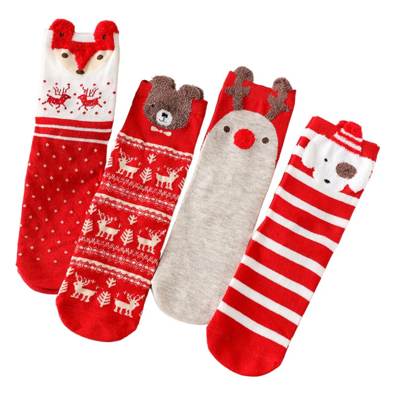 Gift boxed Christmas cotton socks women's winter warm mid-calf Christmas socks women's cute cartoon elk women's socks