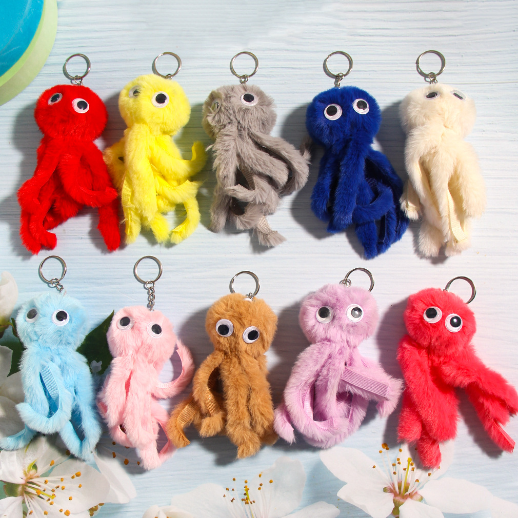 New creative octopus fur ball keychain cute octopus marine life plush doll bag hanging accessories