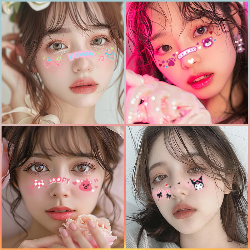 Picture of New Year's Day girl cute face makeup New year new year Creative face stickers love blush cute makeup stickers tattoo stickers