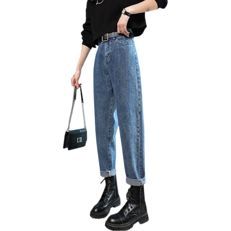 High waist jeans for women spring 2022 New plus size chubby girl radish harem pants loose Daddy straight trousers