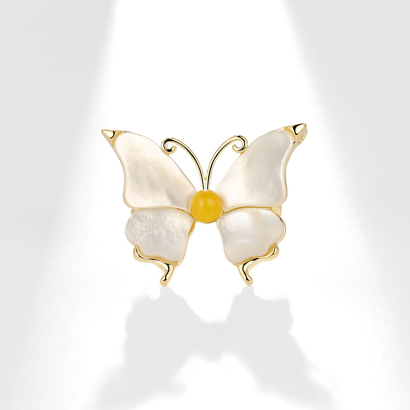 Picture of Qianzu Silver Jingdong Explosions High Quality Supply Net Natural Seawater Shell Butterfly Brooch DIY Empty Holder Pin