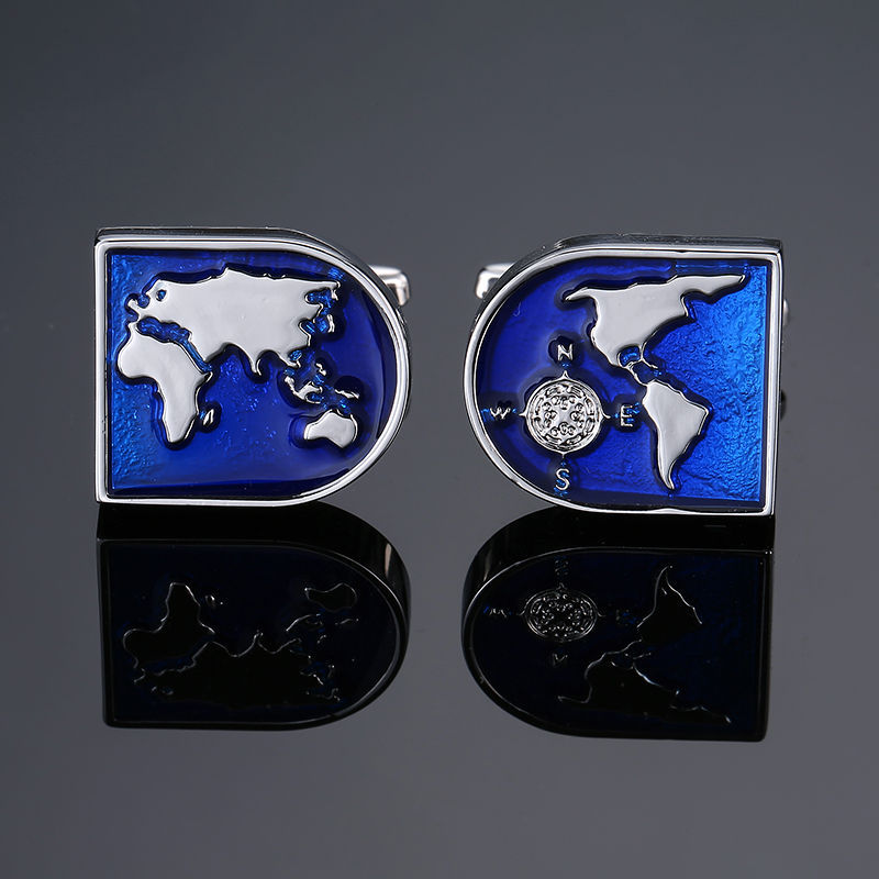 Picture of Glamour Jewelry Men's French Shirt Cufflinks Wholesale Blue Series Enamel Crystal Vintage Pattern Cufflinks