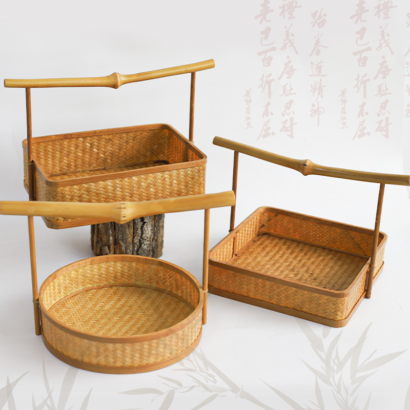 Mid-Autumn Festival retro Chinese style bamboo flower basket moon cake fruit flowers portable flower basket flower basket wholesale