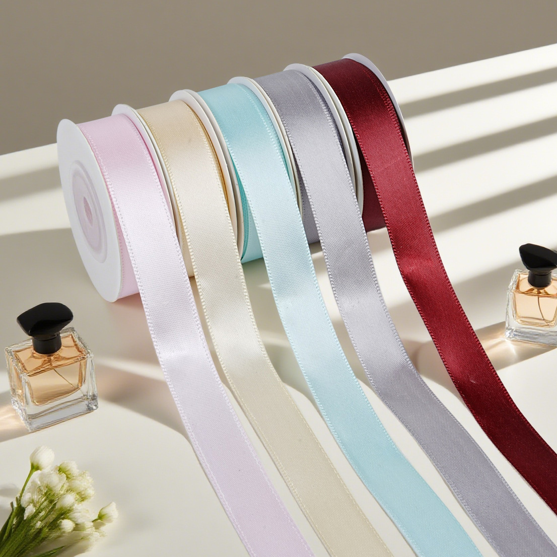Double-Sided Encrypted Polyester Ribbon Chinese Valentine's Day Bouquet Gift Box Decoration Tie Solid Color Handmade Rose Flower Ribbon