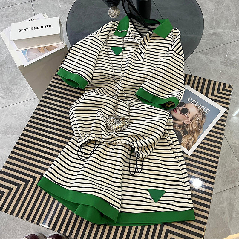 Picture of 2022 Foreign Trade 200 Jin Large Size Casual Suit Women's Summer New Loose Striped Short-sleeved Shorts Fashion Two-piece Suit