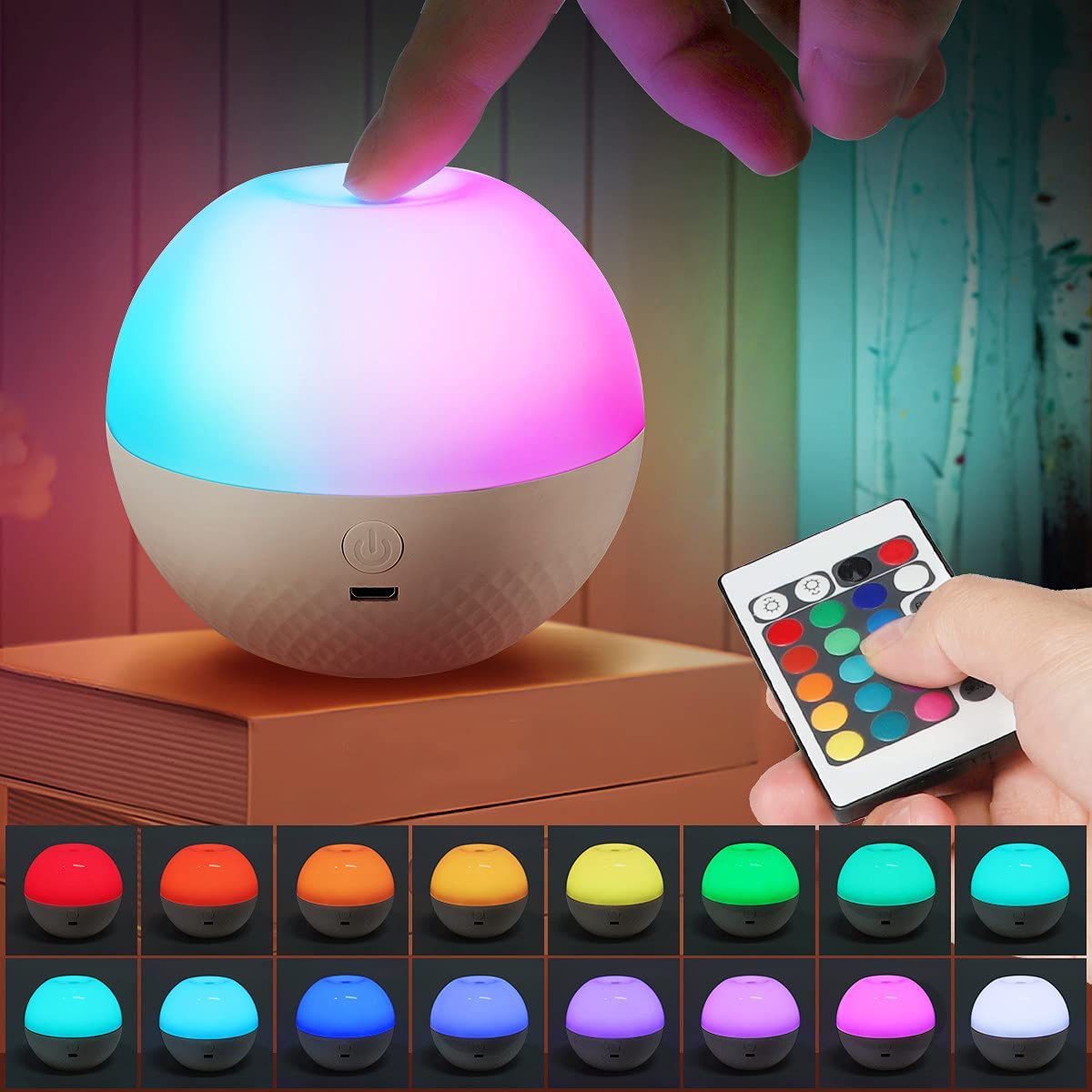 2022 new smart touch Night Light 16 color remote control magic color atmosphere light rechargeable bedroom creative night light