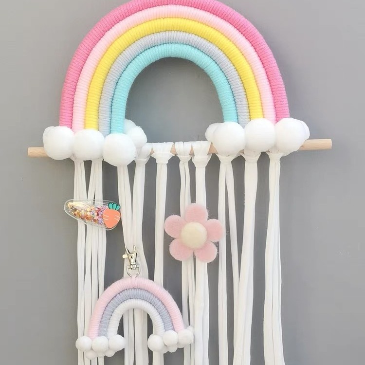 Picture of ins Nordic Rainbow Tassel Hair Accessories Hairpin Finishing Storage Woven Children's Room Decoration Wall Decoration