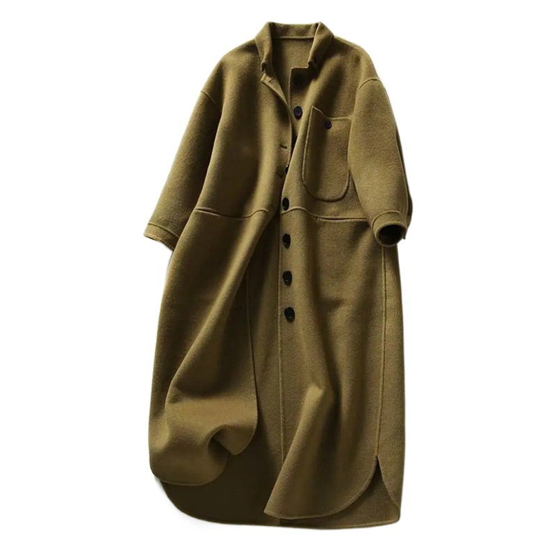 Autumn and Winter 2024 Elegant Thickened Wool Coat Slim Shirt Mid-length Coat Women's Simple Women's Wear