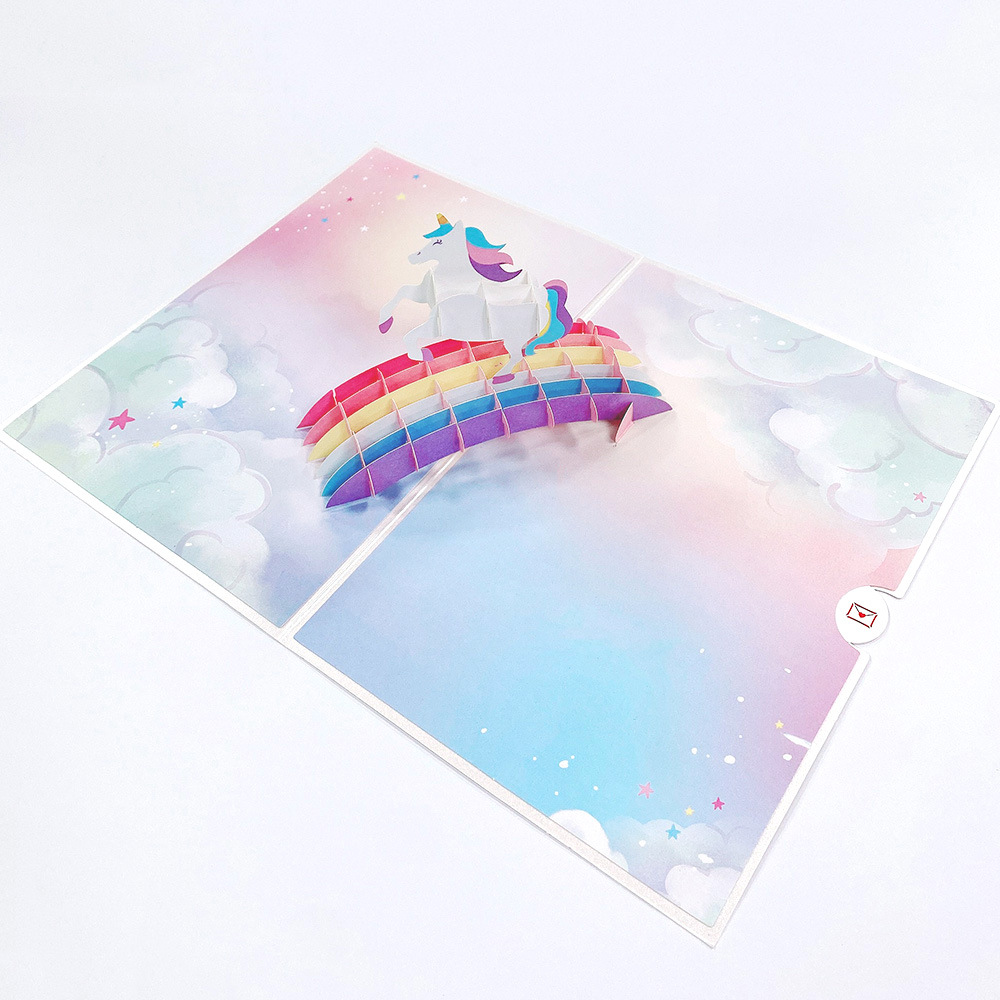 Picture of Cross-Border 3D Birthday Greeting Card for Children, Unicorn Rainbow Bridge Paper Carving Craft Blessing Card, Universal for Holidays