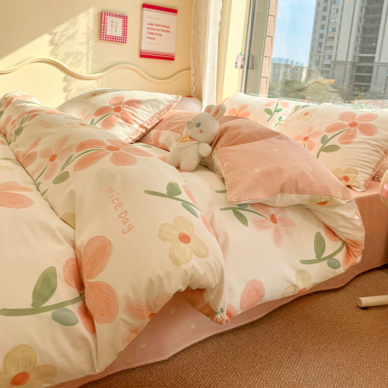 Picture of 2025 New Spring & Fall 60 Small Floral Cotton Four-Piece Set Ins Style Pure Cotton Dormitory Bed Bed Sheets Quilt Cover Three-Piece Set