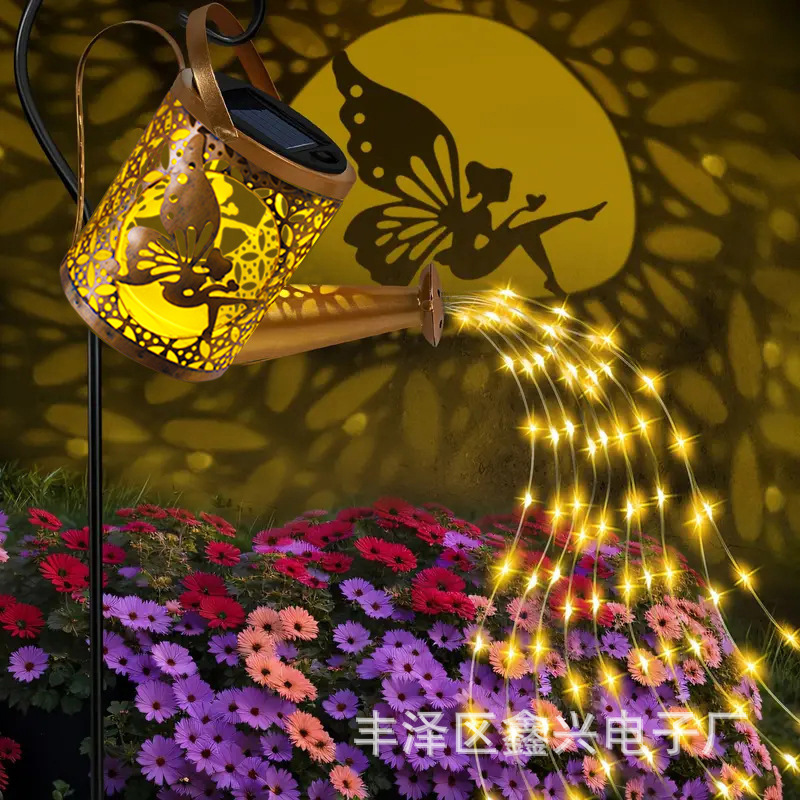 New Solar Iron Art Garden Villa Park Outdoor Waterproof Flower Fairy Kettle Garden Decorative Lawn Light