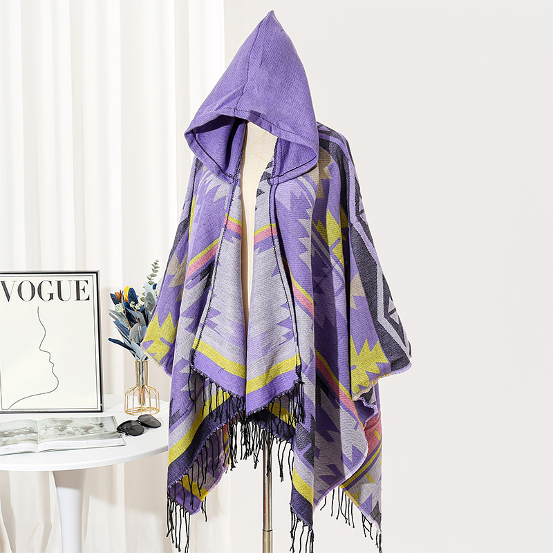Picture of Ethnic Style Hooded Shawl Women's Yunnan Western Sichuan Travel Wear Costume Xinjiang Desert Photograph Outer Cape Cape