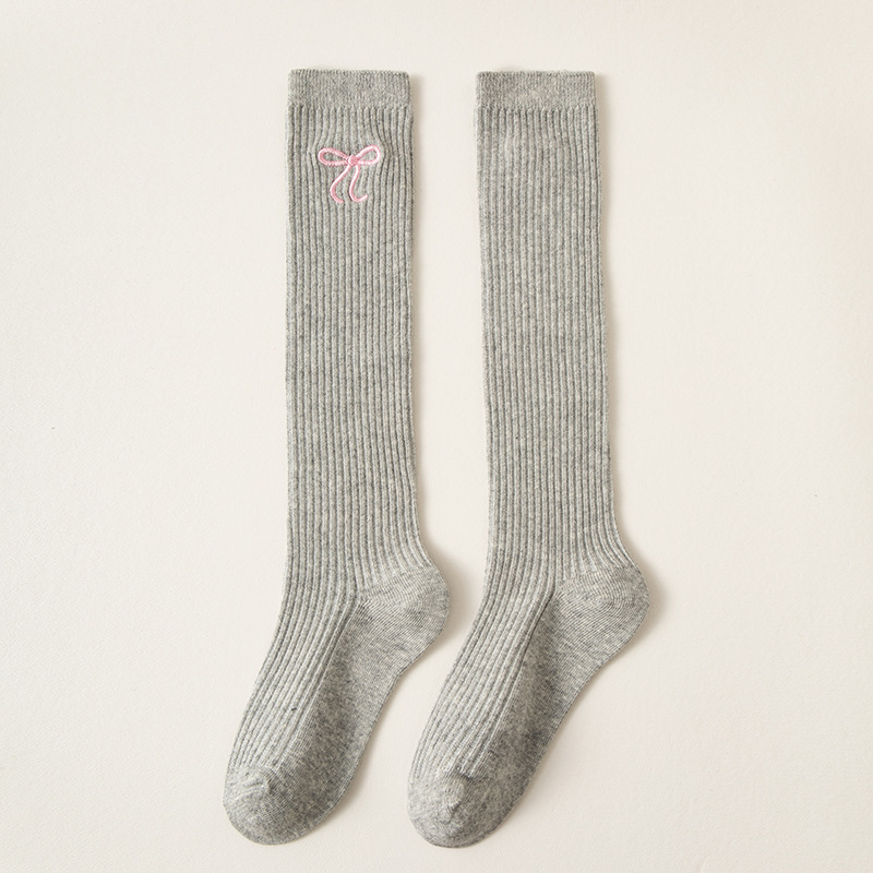 Picture of Children's socks autumn and winter new girls bow embroidery stockings academic style calf socks children's high cotton socks