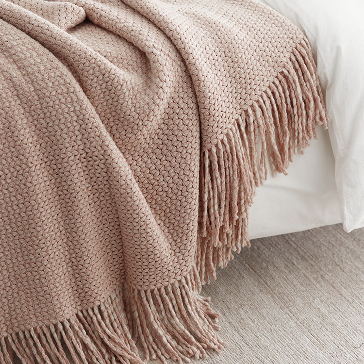 Nordic Knitted Decorative Cover Blanket Wheat Ear Double Color Wool Blanket Bed Tail Towel Blanket New Style Homestay Model Room Designer