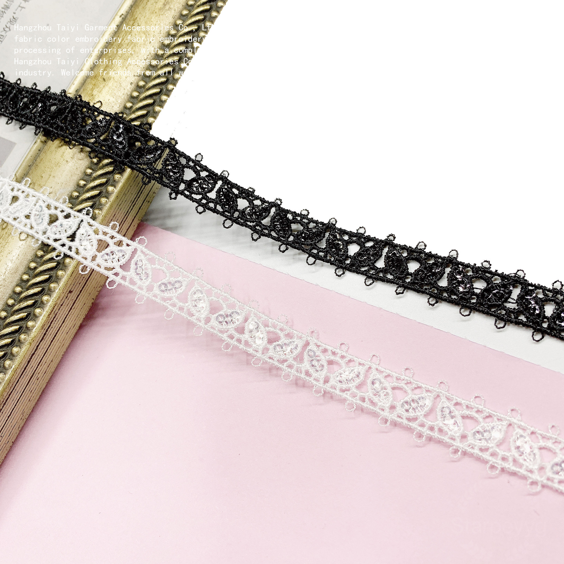 Bilateral wave lace manufacturers wholesale polyester silk hollow embroidery clothing accessories lace beads bar code lace