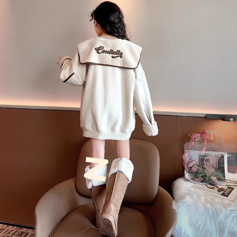 Picture of Girls' Autumn and Winter Fashionable Korean Style 2024 New Middle and Long Loose fleece-lined Thickened Sweatshirt for Children
