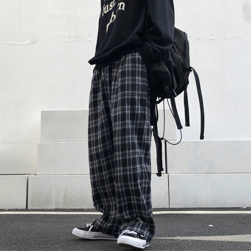 Women's Clothing Korean Style Fashionable Instagram Style Street Brand Lazy Style Plaid Pants 145cm Straight Casual Pants for Men and Women