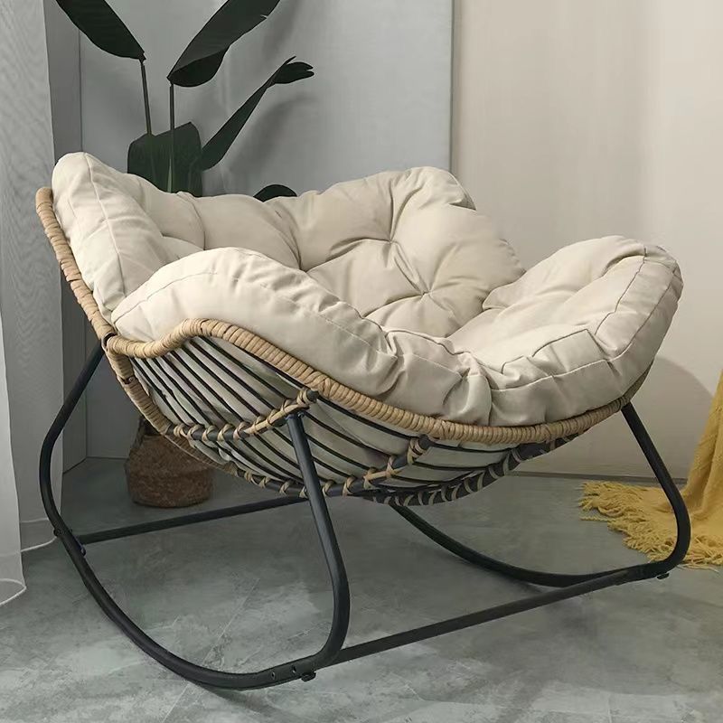 Woven rattan bird's nest rocking chair can sit or lie on the lazy rocking chair, balcony home leisure rattan chair, wrought iron double rocking chair
