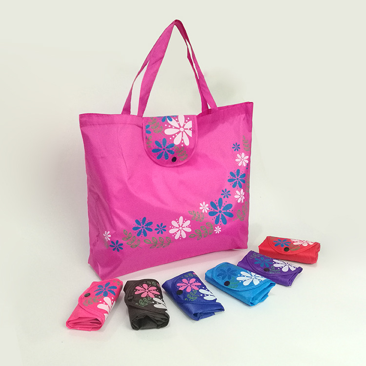 Spot buckle tote bag 210D Oxford cloth bag wallet hidden buckle folding supermarket shopping bag small flower snap bag