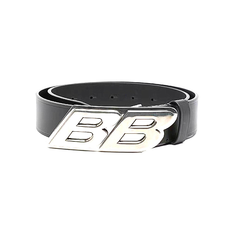 25SS Double B Inclined Metal Buckle Black PU Leather Old silver Hardware Buckle Belt for Men and Women Spring and Summer