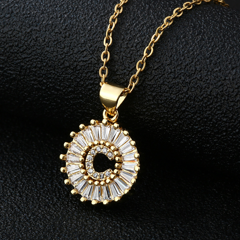 Picture of Letter Necklace Women's Necklace 26 Letters Copper Inlaid Cubic Zircon Vacuum Electroplated Stainless Steel Chain Necklace