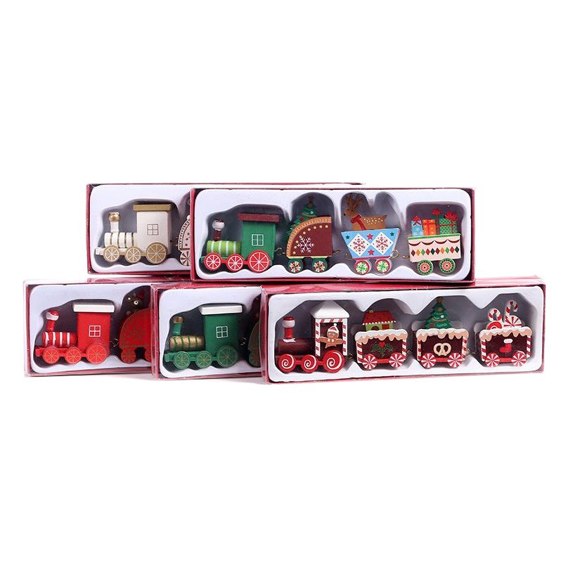 Carefully Selected Christmas Decorations Wooden Four-Section Train DIY Desktop Window Decorations Children's Day Gifts Wholesale