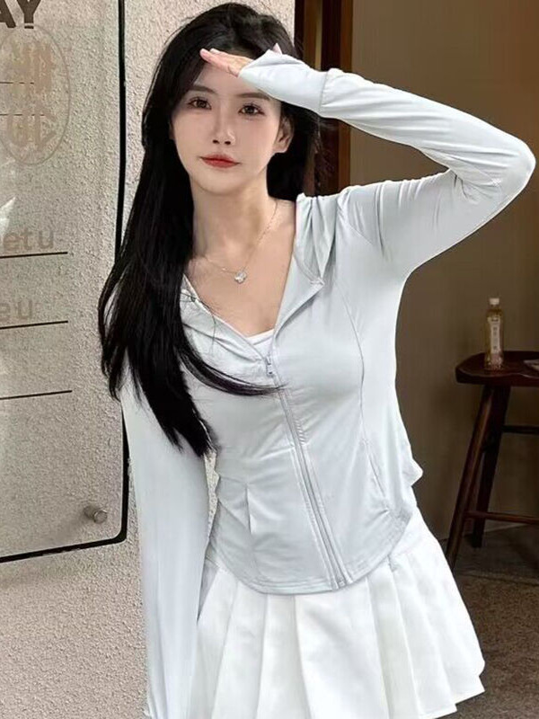 Picture of Slim-Fitting Ice-Sense Sun Protection Clothing Summer Outdoor Sun Protection Hooded Small Waist Tight Sun Protection Clothing Thin Quick-Drying Jacket