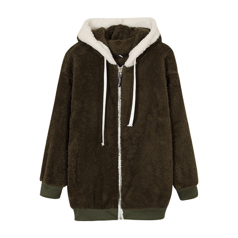 Picture of 9732# Amazon Wish Independent Station Best Selling New Fall/Winter Loose Plush Zipper Hooded Jacket Wei Yi