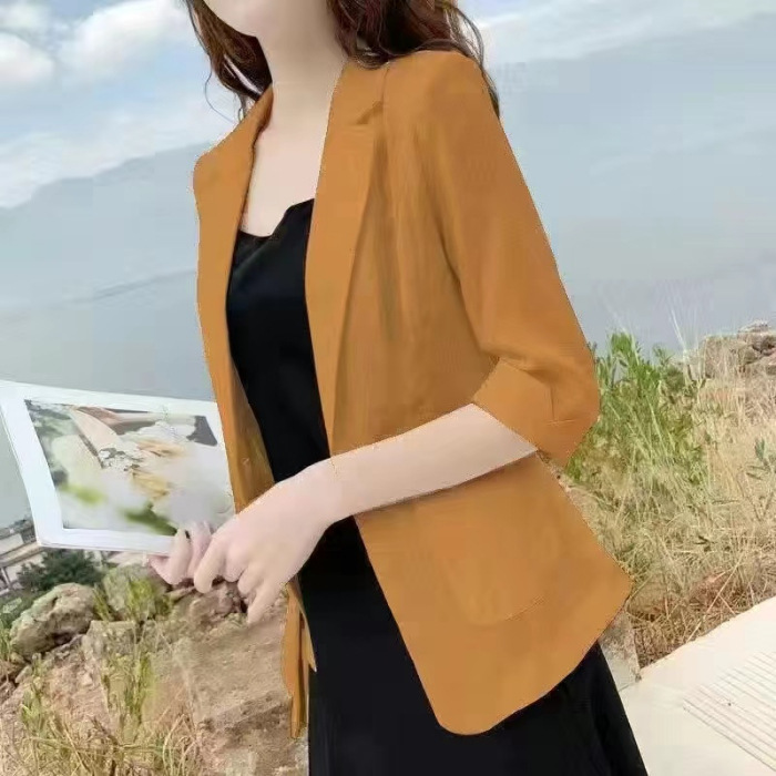 Picture of Linen Small Suit Women's Jacket Thin 2024 Summer Suit Korean Style Sun Protection Clothing Casual British Style Women's White Black