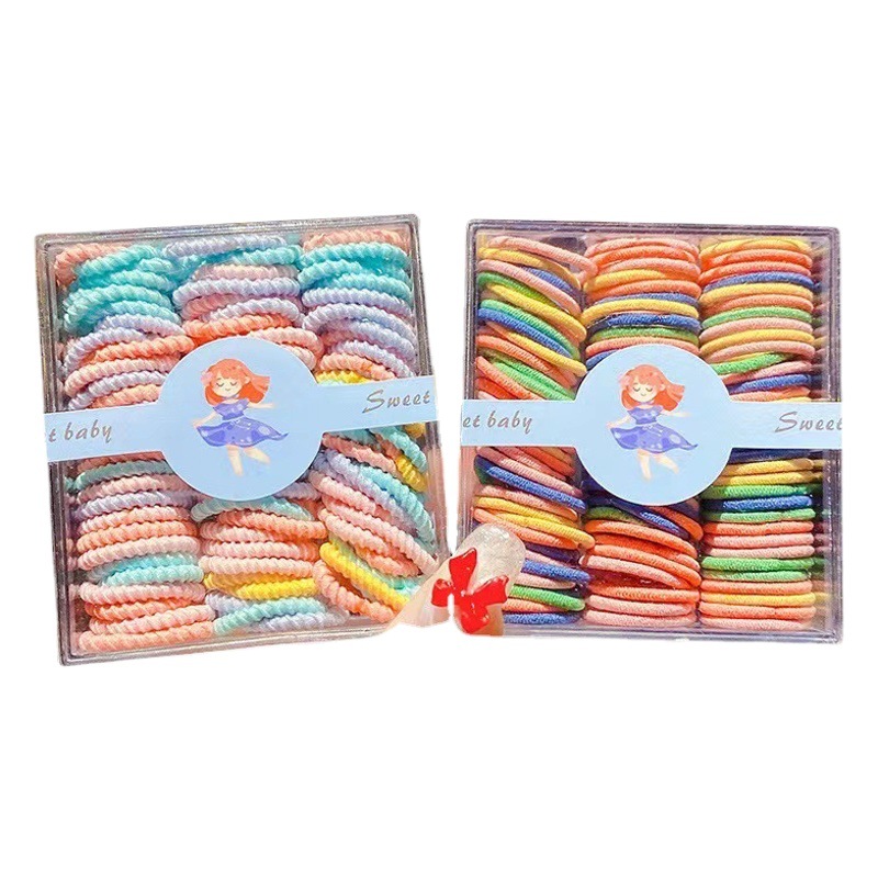 100 Boxed Children's Candy-colored Thumb Hair Ring Girls' Hair Strap Hair Rope Baby's Hair Rope Does Not Harm Hair Rope