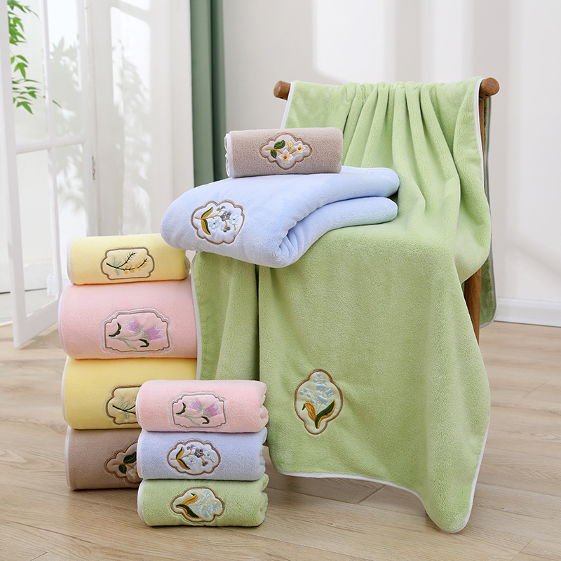 Coral Velvet Towel Bath Towel Set Embroidered Household Thickeneded Soft Absorbent Face Wash Towel Ins Companion Gift Towel