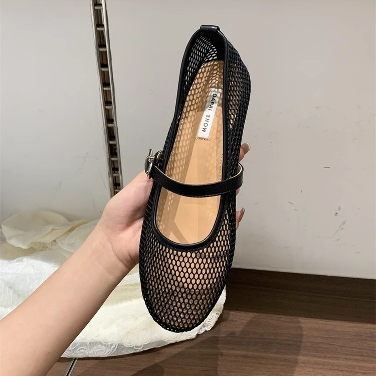 Mesh Breathable Buckle Women's Summer 2025 New Mary Jane Single Shoelace Ballet Shoes French Retro Shallow Mouth