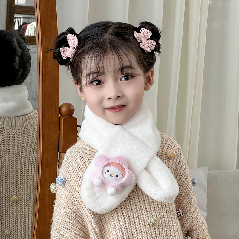 2024 Korean Style Children's Scarf Autumn and Winter Cute Plush Parent-Child Cute Thickened Cartoon Imitation Rabbit Fur Baby Scarf
