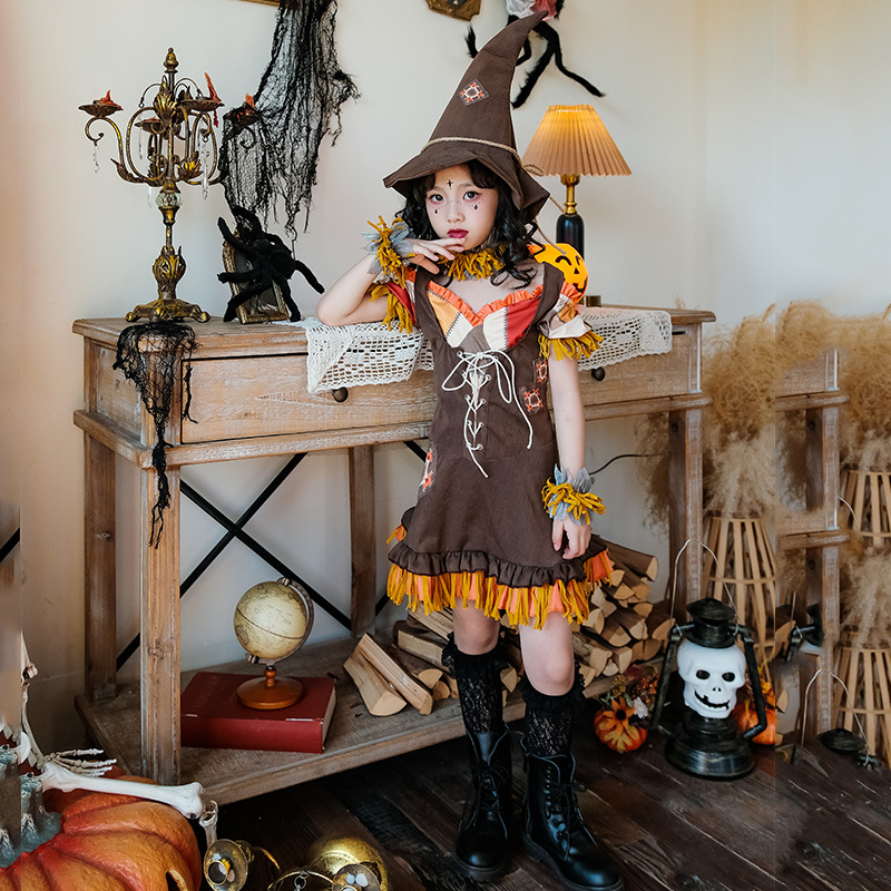 Picture of Halloween Kidsren's Costumes Scarecrow Pastoral Style Farm Costumes Girls Carnival Cos Performance Costumes