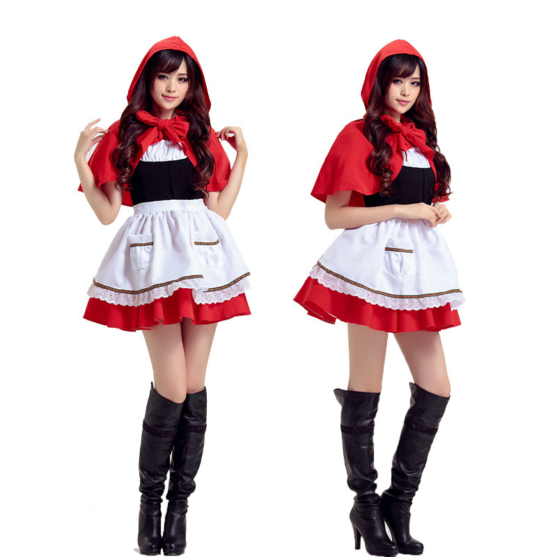 Halloween Christmas Red Dress Drama Performance Costume Little Red Riding Hood cosplay Adult Women's Cape Dress Performance Dress
