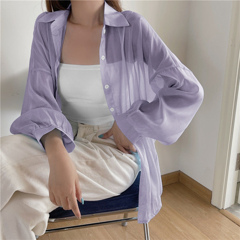 Picture of Korean Chic Elegant Long-Sleeved Thin Sun Protection Shirt for Women Summer New Shirt Jacket Pure Color Top Export